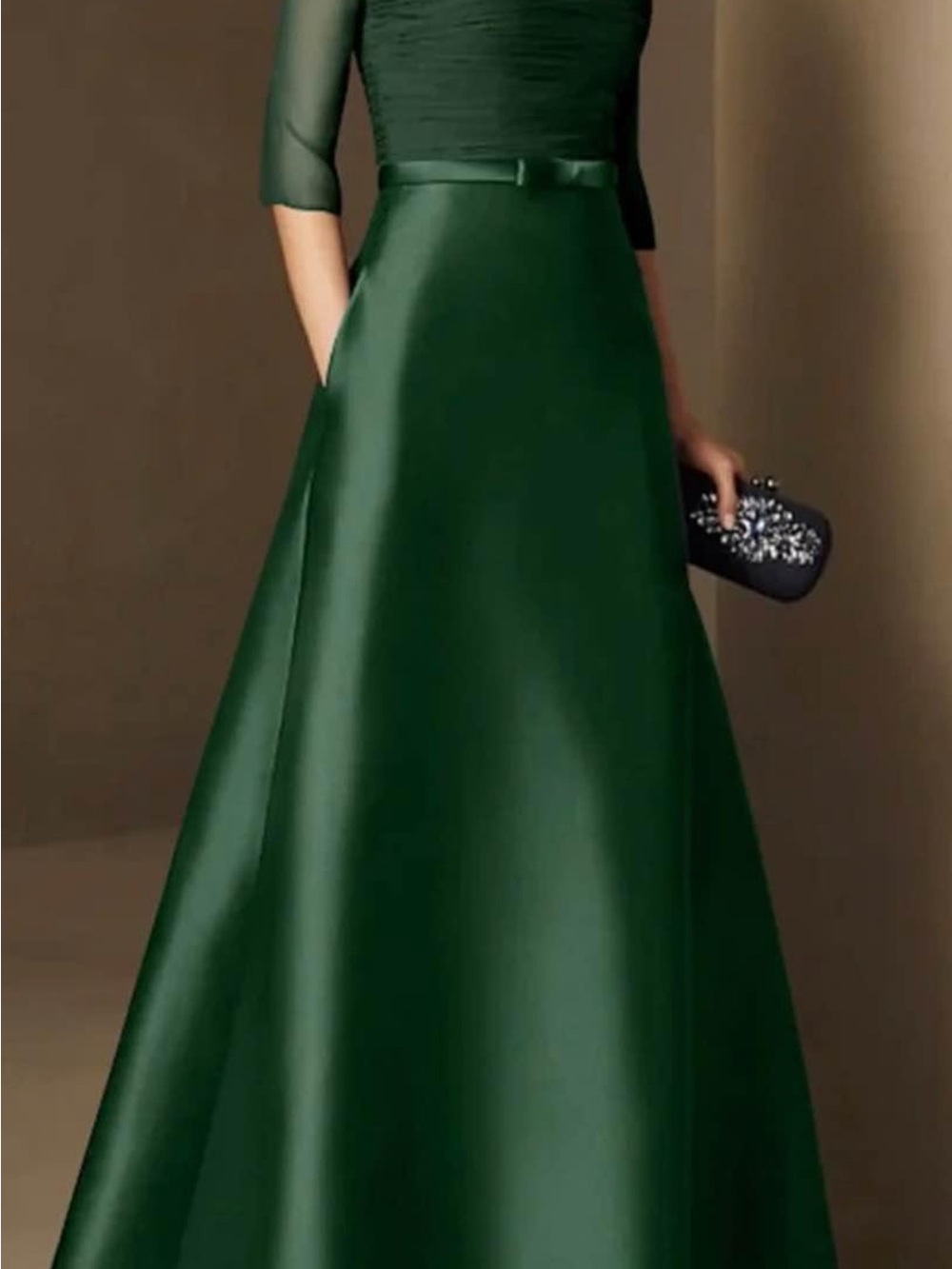 Elegant Dark Green Satin A-Line Skirt